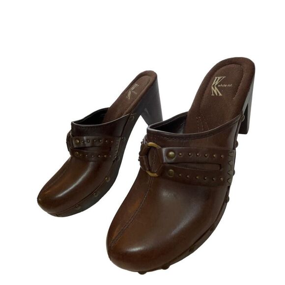 White Mountain Brown Leather Studded Clog Heels size 7 - Picture 11 of 14